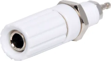 White Captive Head Binding Post With 4mm Banana Socket and Crosshole.
10A @ 125V AC
