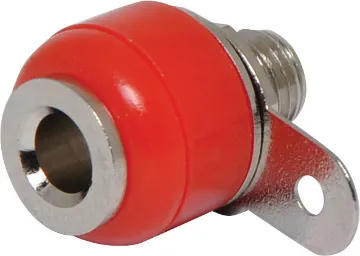 Red Banana Socket Can be mounted non-insulated (6mm  dia. hole required) or insulated 8mm dia hole. 
Rated at 10A @ 125V AC.