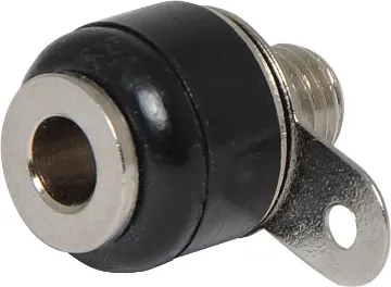 Black Banana Socket Black. Rated at 10A @ 125V AC.
Can be mounted non-insulated (6mm Ø hole required) or insulated 8mm Ø hole.