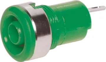 Green Safety Type Banana Socket Rated at 10A @ 125V AC. 12.2mm diametre hole cutout.  Depth from front panel 29mm.