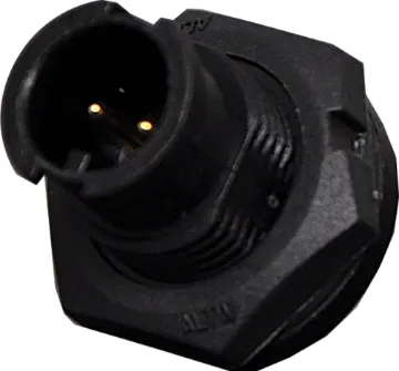 2 Pin 5A Locking Male Chassis IP66 Waterproof Plug IP67 rated waterproof 2, 4 and 6 pin connectors for installations outdoors or in areas prone to moisture build up. 2 pin rated at 5A. 4 & 6 pin rated at 2A.  
Cable Entry: 4.5-6.5mm