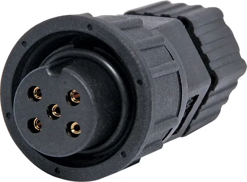 Waterproof IP66 rated 5 Pin female line connector for installations outdoors or in areas prone to moisture build up. 5A rated.

Cable entry sizes 4.5 - 6.5mm
