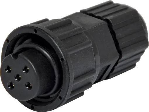 Waterproof IP66 rated 5 Pin female line connector for installations outdoors or in areas prone to moisture build up. 5A rated.

Cable entry sizes 4.5 - 6.5mm
