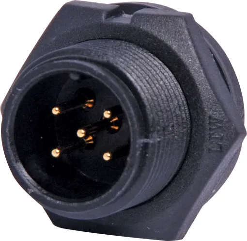 Waterproof IP67 rated 5 Pin female line connector for installations outdoors or in areas prone to moisture build up. 5A rated.