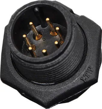 7 Pin 5A Screw-On Male Chassis IP67 Waterproof Plug Waterproof IP67 rated 7 Pin female line connector for installations outdoors or in areas prone to moisture build up. 5A rated.