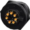 Waterproof IP67 rated 7 Pin female line connector for installations outdoors or in areas prone to moisture build up. 5A rated.