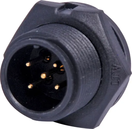 Waterproof IP67 rated 5 Pin male PCB connector for installations outdoors or in areas prone to moisture build up. 5A rated.
