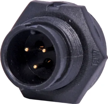 3 Pin 5A Locking Male Chassis IP67 Waterproof Plug Waterproof IP67 rated 3 Pin Male Solder cup chassis connector for installations outdoors or in areas prone to moisture build up. Lock Type mating ring. 5A rated.