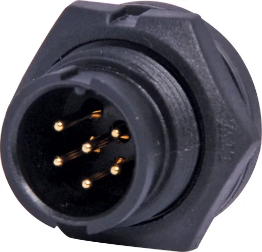 For outdoor installations or in areas prone to moisture.
5A rated. LTW lock type series "B". 6 pin male.