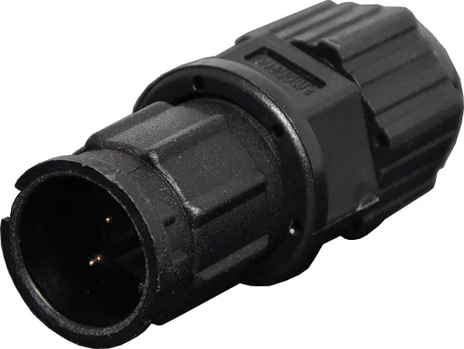 Waterproof IP67 rated 2 Pin male line connector for installations outdoors or in areas prone to moisture build up. 5A rated.
