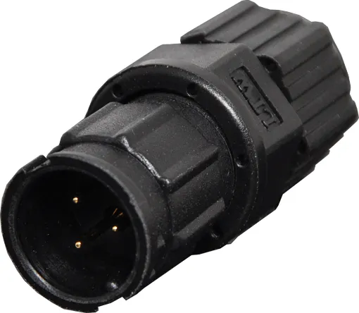 Waterproof IP67 rated 3 Pin male line connector for installations outdoors or in areas prone to moisture build up. 5A rated.