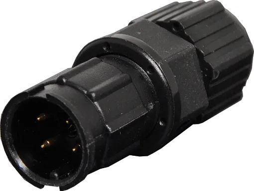 Waterproof IP67 rated 4 Pin male line connector for installations outdoors or in areas prone to moisture build up. 5A rated.