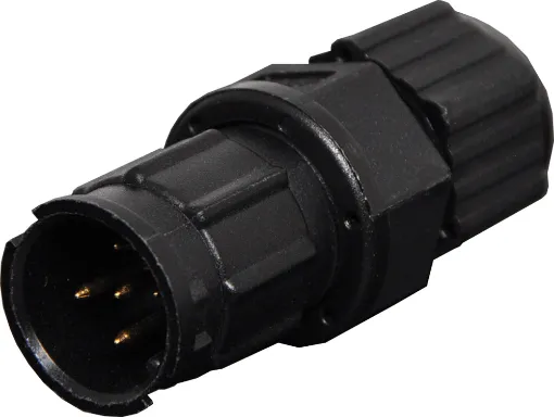 Waterproof IP67 rated 5 Pin male line connector for installations outdoors or in areas prone to moisture build up. 5A rated.