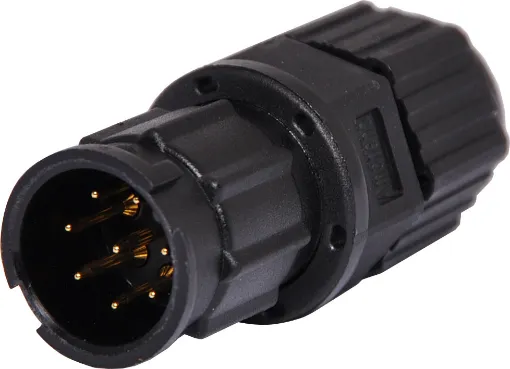Waterproof IP67 rated 8 Pin male line connector for installations outdoors or in areas prone to moisture build up. 5A rated.