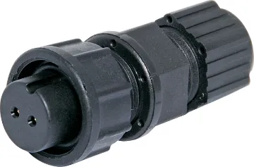 2 Pin 5A Locking Female Line IP67 Waterproof Socket Waterproof IP67 rated 2 Pin Female Line connector for installations outdoors or in areas prone to moisture build up. Lock Type mating ring. 5A rated.
