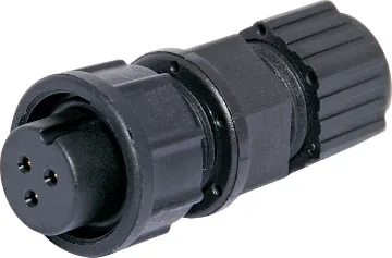 3 Pin 5A Locking Female Line IP67 Waterproof Socket Waterproof IP67 rated 3 Pin Female Line connector for installations outdoors or in areas prone to moisture build up. Lock Type mating ring. 5A rated.