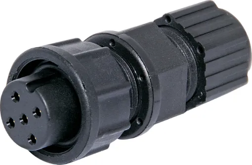 Waterproof IP67 rated 4 Pin Female Line connector for installations outdoors or in areas prone to moisture build up. Lock Type mating ring. 5A rated.