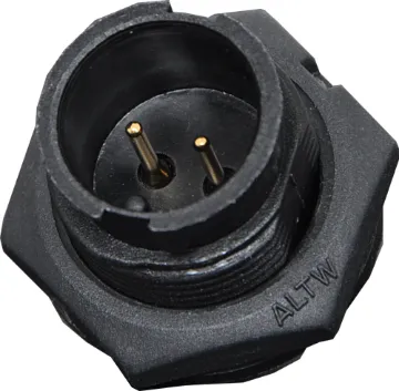 2 Pin 5A Locking Male PCB IP67 Waterproof Plug Waterproof IP67 rated 2 Pin Male Chassis Mount PCB Connector. Lock type mounting ring.