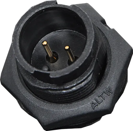 Waterproof IP67 rated 2 Pin Male Chassis Mount PCB Connector. Lock type mounting ring.