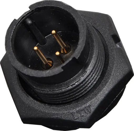 Waterproof IP67 rated 3 Pin Male Chassis Mount PCB Connector. Lock type mounting ring.