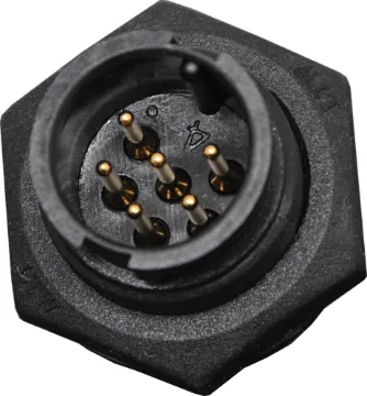 6 Pin 5A Locking Male PCB IP67 Waterproof Plug Waterproof IP67 rated 6 Pin Male Chassis Mount PCB Connector. Lock type mounting ring.