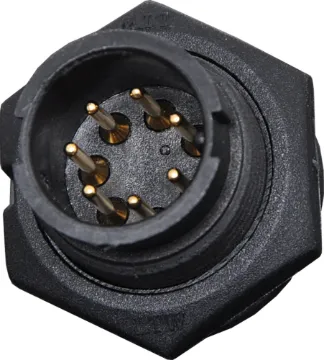 7 Pin 5A Locking Male PCB IP67 Waterproof Plug Waterproof IP67 rated 7 Pin Male Chassis Mount PCB Connector. Lock type mounting ring.