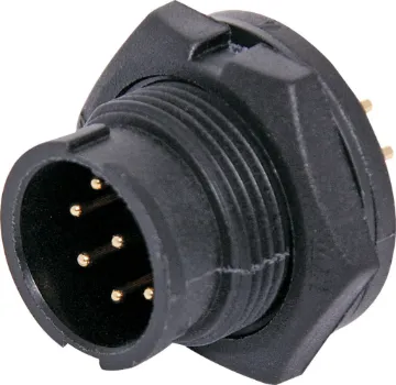 8 Pin 5A Locking Male PCB IP67 Waterproof Plug Waterproof IP67 rated 8 Pin PCB pin chassis connector for installations outdoors or in areas prone to moisture build up. Lock Type mating ring. 5A rated.