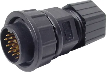 18 Pin 5A Locking Male Line IP67 Waterproof Plug Waterproof IP67 rated 18 pin line connector for installations outdoors or in areas prone to moisture build up. 5A rated.