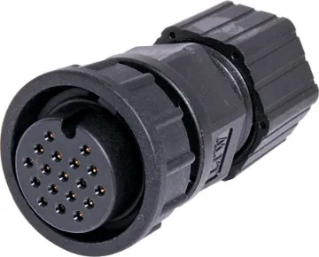 18 Pin 5A Locking female Line IP67 Waterproof Socket Waterproof IP67 rated 18 pin line connector for installations outdoors or in areas prone to moisture build up. 5A rated.