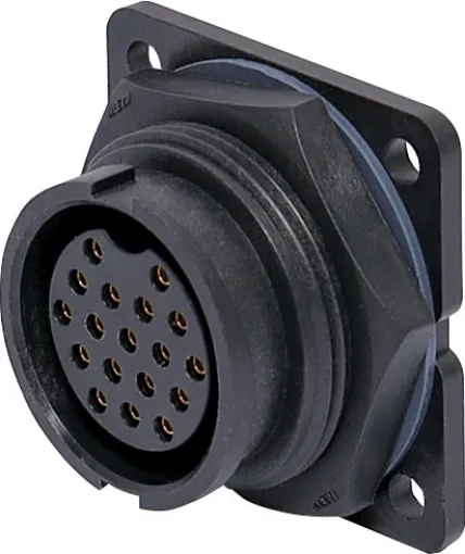 Waterproof IP67 rated 18 Pin male chassis connector for installations outdoors or in areas prone to moisture build up. 5A rated.