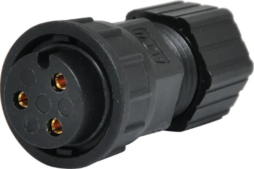 Waterproof IP66 rated 3 Pin female line connector for installations outdoors or in areas prone to moisture build up. 20A rated.