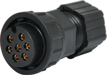 7 Pin 20A Locking Female Line IP66 Waterproof Socket Waterproof IP66 rated 7 Pin female line connector for installations outdoors or in areas prone to moisture build up. 20A rated.