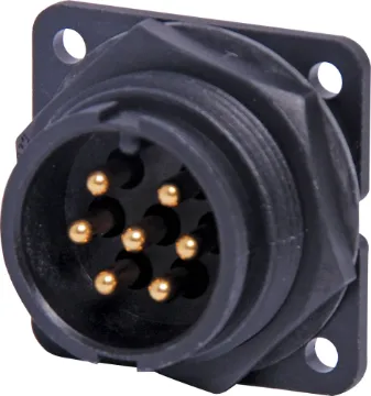 7 Pin 20A Locking Male Chassis IP66 Waterproof Plug Waterproof IP66 rated 7 Pin male chassis connector for installations outdoors or in areas prone to moisture build up. 20A rated.
