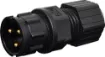 IP66 rated waterproof connectors for installations outdoors
or in areas prone to moisture build up. Screw
cap available to suit socket for when line plug is not
connected. 20A rated. LTW "D" series.