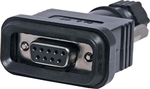 IP67 Rated Dust/Waterproof DE9 Female Line Connector. Will mate with standard DE-9 Male connectors.