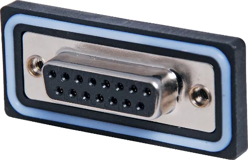 IP67 rated waterproof DA15  female chassis mount connector. Solder cup cable connection. Will mate with generic male DA15 connectors.