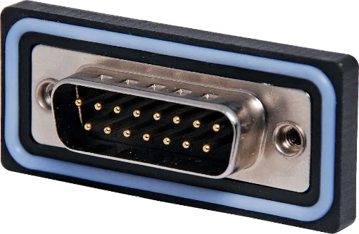 IP67 rated waterproof DA15 Male chassis mount connector. PCB connection. Will mate with generic Female DA15 connectors.