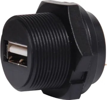 USB Type A Female Chassis IP68 Waterproof IP68 Rated waterproof USB type A panel mount connector with PCB pins.