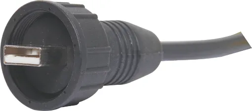 IP67 rated Waterproof USB type A Line connector with intergrated 3 metre cable. Screw connection to P9719 panel connectors.