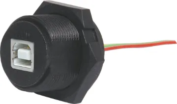 USB Type B Female Chassis IP68 Waterproof IP68 Rated waterproof USB type B panel mount connector. Internal connections by attached cable.