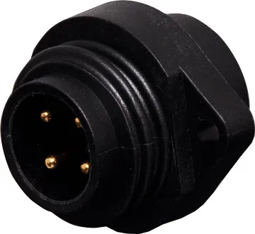 IP67 Rated 12A 4 pin Male Screw type chassis IP67 rated waterproof 4 and 7 pin connectors for
installations outdoors or in areas prone to moisture
build up. Compatible with Amphenol C16 series.
LTW, PWE & PWF series.
4 pin PWF series 12A rated.
