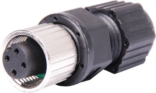 Male and female line connectors include metal screw on collars, with heavy duty plastic cable entries. Chassis connectors feature metal outer construction with plastic insert. Ideal for heavy duty industrial & marine applications. 4A rated. LTW M12 series