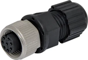 8 Pin 5A M12 Screw On Line Female IP68 Waterproof Male and female line connectors include metal screw on collars, with heavy duty plastic cable entries. Chassis connectors feature metal outer construction with plastic insert. Ideal for heavy duty industrial & marine applications. 5A rated. LTW M12 series.
8 pin line female connector 
Cable entry: 3 to 6.5mm.