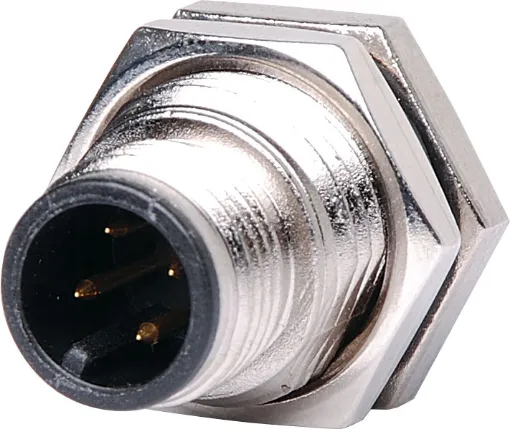 Male and female line connectors include metal screw on collars, with heavy duty plastic cable entries. Chassis connectors feature metal outer construction with plastic insert. Ideal for heavy duty industrial & marine applications. 4A rated. LTW M12 series