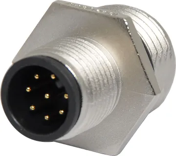 8 Pin 5A M12 Screw On Line Female IP68 Waterproof Male and female line connectors include metal screw on collars, with heavy duty plastic cable entries. Chassis connectors feature metal outer construction with plastic insert. Ideal for heavy duty industrial & marine applications. 4A rated. LTW M12 series.