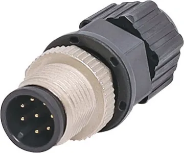 8 Pin 4A M12 Screw-On Line Male IP68 Waterproof Male and female line connectors include metal screw on collars, with heavy duty plastic cable entries. Chassis connectors feature metal outer construction with plastic insert. Ideal for heavy duty industrial & marine applications. 4A rated. LTW M12 series.
