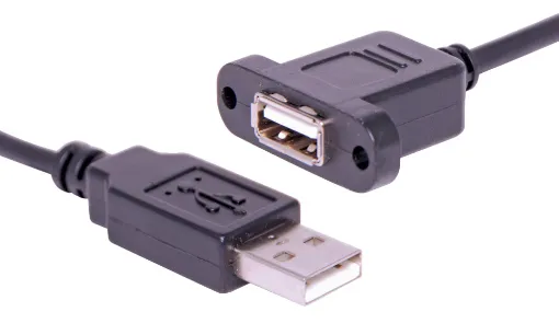 USB type A socket to USB type A plug lead, 160mm. Fitted with screw mount recesses for attaching to custom AV wallplates.
