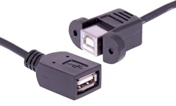 USB Type B Socket to USB Type A Socket 160mm Wallplate Fly Lead USB type B socket to USB type A socket lead, 160mm. Fitted with screw mount recesses for attaching to custom AV wallplates.