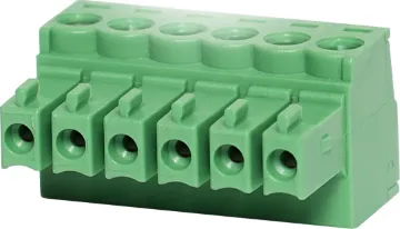 6 Way 3.50mm Pluggable Terminal Plug Screw terminal plugs with rising clamp type terminals. Rated 8A at 300V. Cable hole entry size 28 ~ 14AWG.