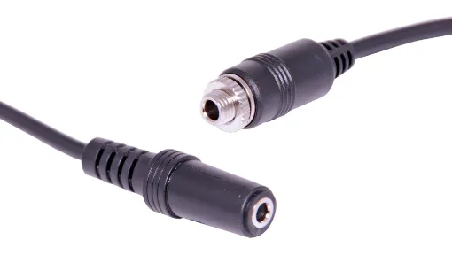 A 3.5mm threaded jack socket for fitment to a custom AV wallplate. Other end is a standard 3.5mm stereo socket.